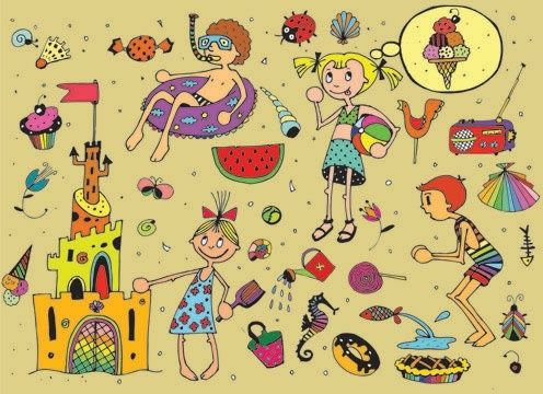 cartoon kids in summer 01 vector
