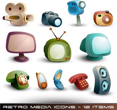appliances icons colored 3d design retro modern illustration