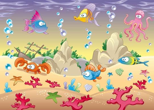 Cartoon marine animals vector background