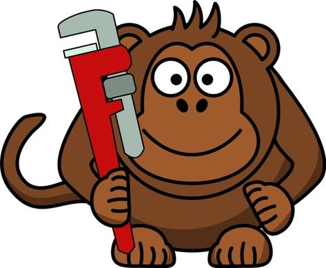 Cartoon Monkey with Wrench