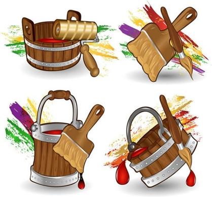 painting tools icons colorful grunge dynamic handdrawn sketch