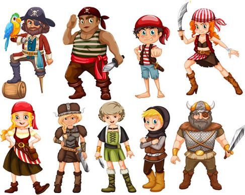 cartoon pirate design vectors set