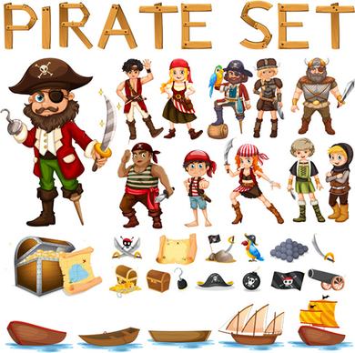cartoon pirate design vectors set