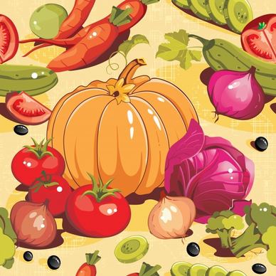 vegetables pattern template colorful classical handdrawn sketch