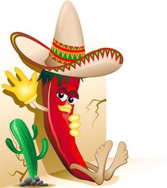 cartoon red hot pepper and cactus vector