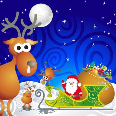 christmas background santa reindeers icons colorful classical design