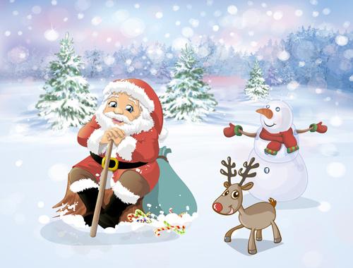 cartoon santa with christmas gift elements vector