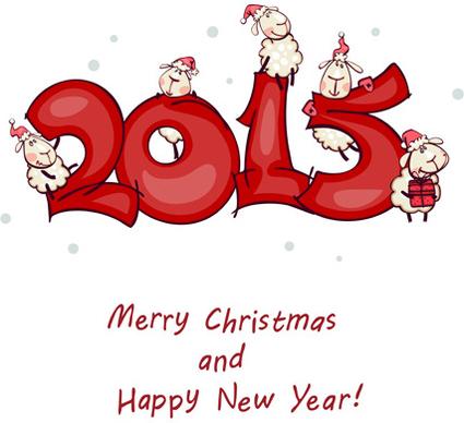 cartoon sheep15 christmas and new year vector background