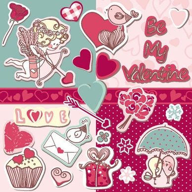 cartoon stickers tags banner cupid vector