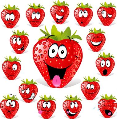 strawberry icons funny facial sketch stylized design