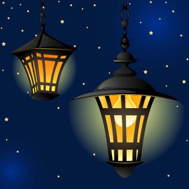 cartoon street lamp background vector set