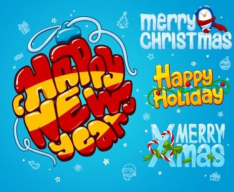 cartoon style christmas and new year design vector