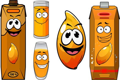 cartoon style packaging with juice vector set