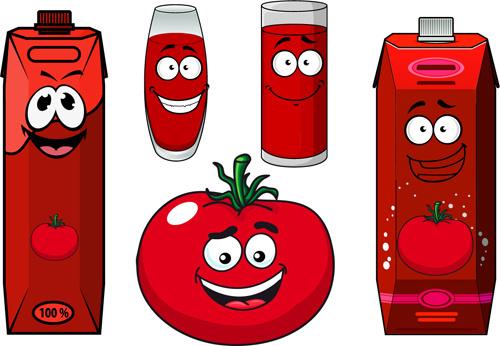 cartoon style packaging with juice vector set