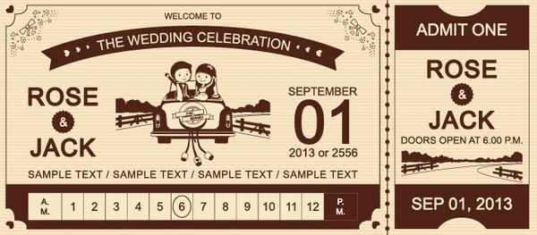 cartoon style wedding ticket vector set