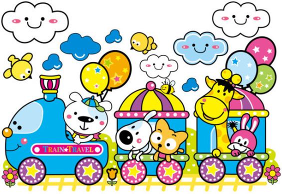 cartoon train and small animals vector