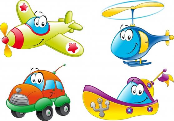 vehicles icons cute stylized cartoon decor