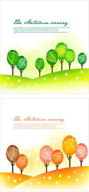 cartoon tree with natural vector background