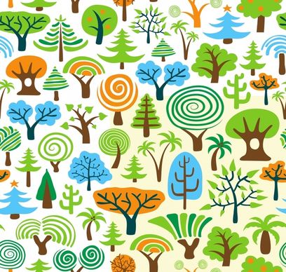 nature pattern template trees icons colorful handdrawn sketch