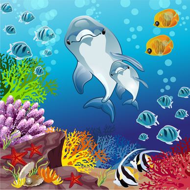 cartoon underwater world vector background