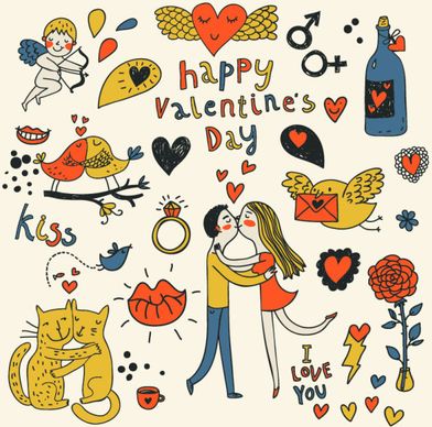 cartoon valentine ornaments vector graphics