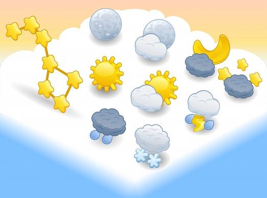 cartoon weather icons sun snow clouds vector