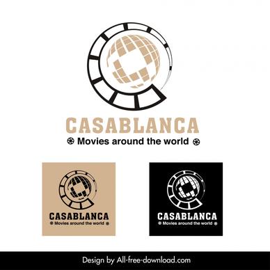 casablanca film club logo flat classical round globe