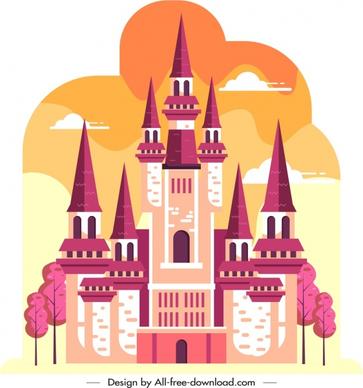 castle icon template colorful flat retro design