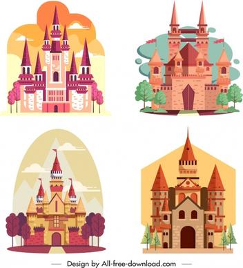 castle icons templates colored classical design