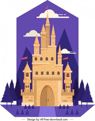 castle painting classical design violet brown decor