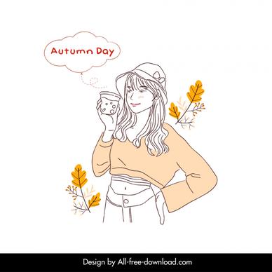 casual autumn fashion design elements flat handdrawn cartoon girl sketch