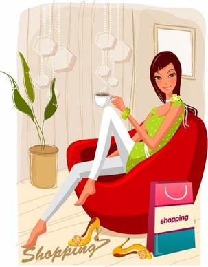 lifestyle background relaxing woman icon cartoon design