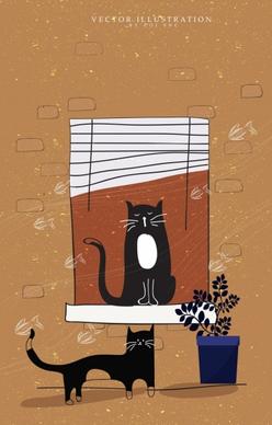 cat drawing classical colored flat decor
