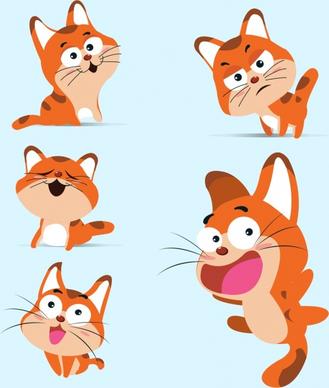 cat icons collection colored cartoon design various gestures