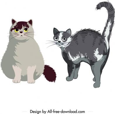cat pet icons grey fur design cartoon sketch