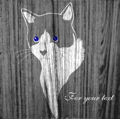 cat portrait drawing retro style wooden background