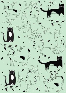 cats background flat handdrawn icons repeating decor