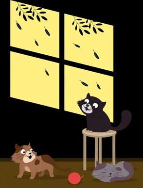 cats drawing black wall decor classical cartoon design