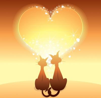 romance background sparkling golden heart cats couple decor