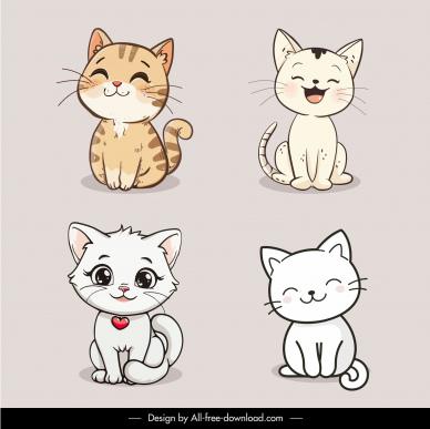 cats sets desgin elements cute handdrawn cartoon
