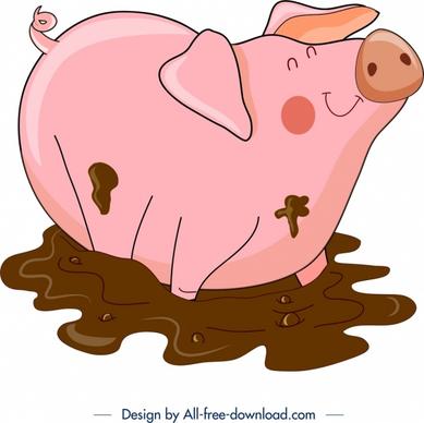 cattle background pig icon colored cartoon design
