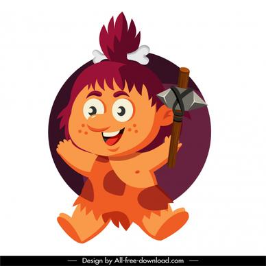 caveman icon joyful girl sketch cartoon character