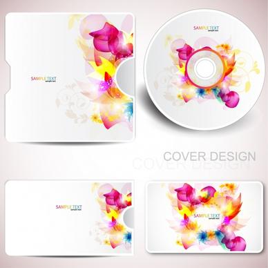 disk cover decor templates colorful sparkling flowers sketch