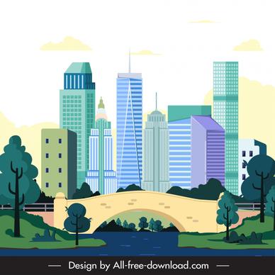 central park united state backdrop template modern architectural buildings sketch