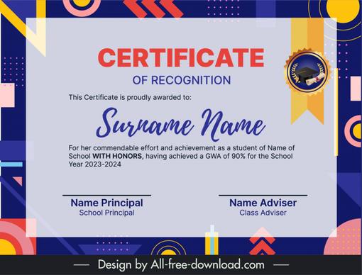 certificate for school pupil template elegant geometric decor