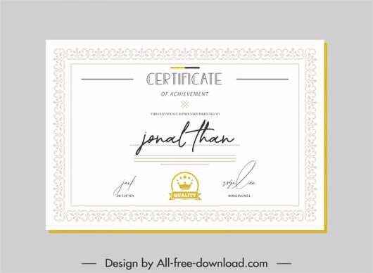 certificate template elegant bright plain symmetric border decor