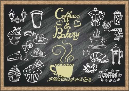 chalked bakery with coffee design vector