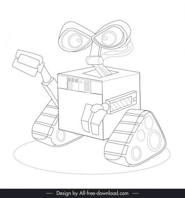 character wall icon black white handdrawn robotic outline  
