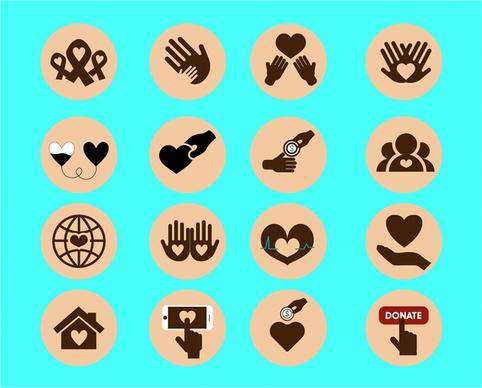 charity icons sets illustration with silhouette styles