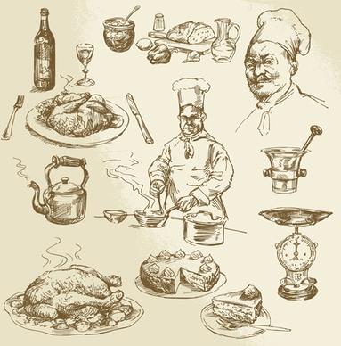 chef with cooking hand drawn vector